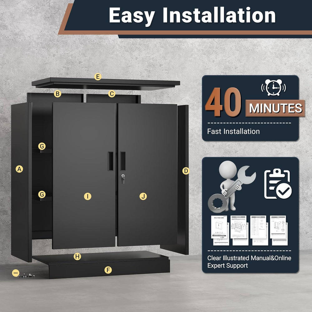BESFUR Metal Storage Cabinet,36" H Lockable Storage Cabinets with 2 Adju...