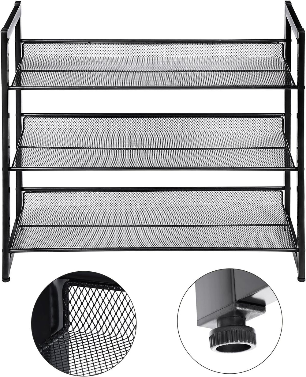 SONGMICS Metal Shoe Rack, 3-Tier Shoe Organizer, Holds 9-12 Pairs