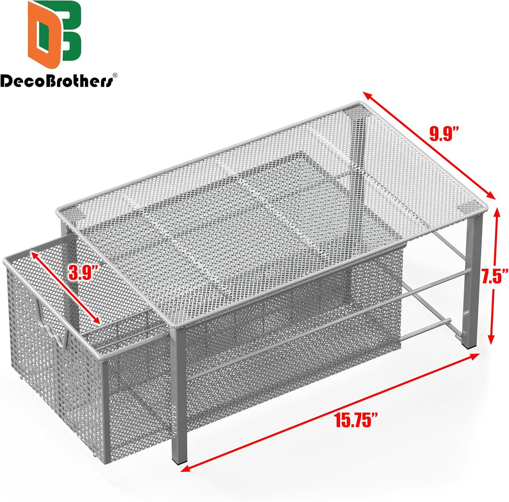 Deco Brothers Stackable Pull Out Cabinet Sliding Basket with Divider, Large