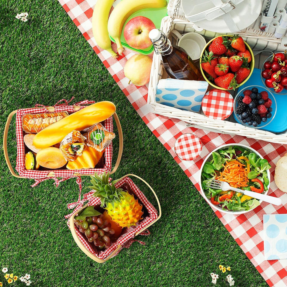 Patelai 2 Pcs Picnic Basket Set Double Handles, Checkered, Red and White