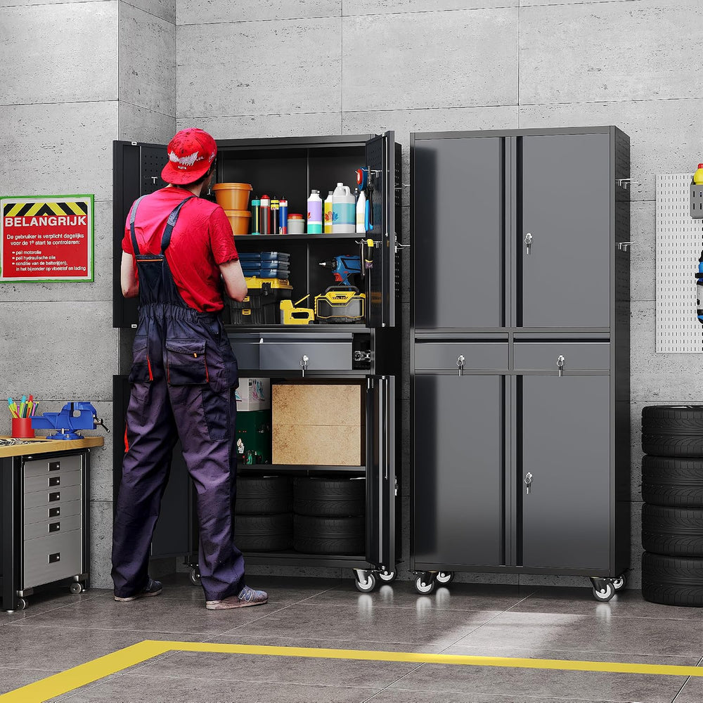 SUXXAN 71-Inch Metal Garage Cabinet with 2 Drawers and Pegboard Doors