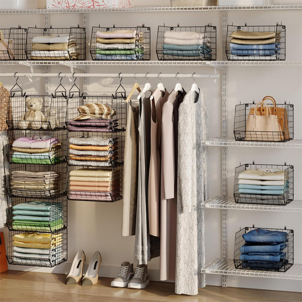 X-cosrack 5 Tier Closet Hanging Organizer, Clothes Hanging Shelves with 4 Han...