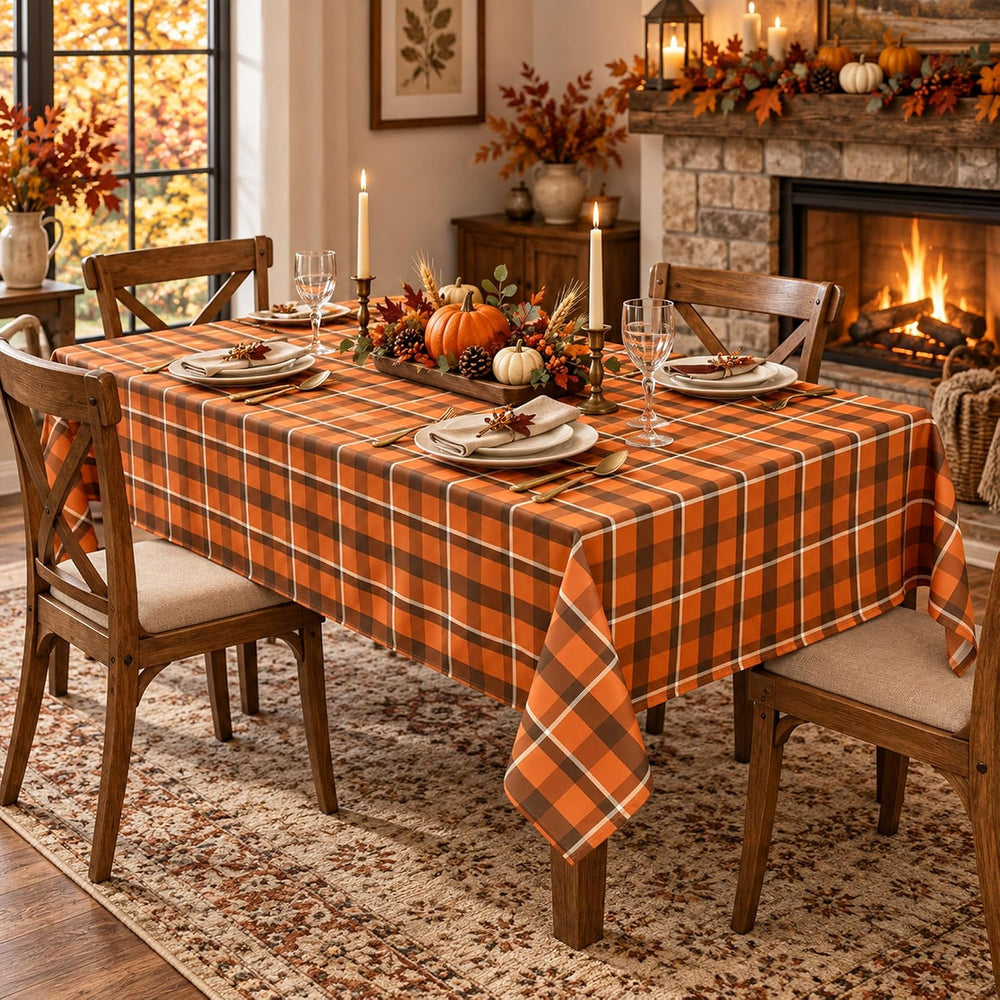 Classic Gingham Buffalo Tablecloth Fabric - Oblong 58x144 Inch Water Proof Ch...