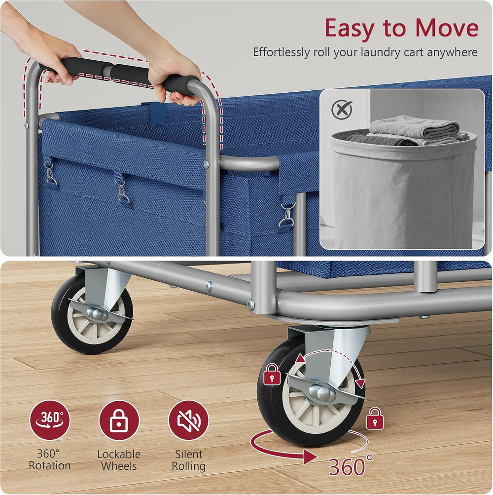 Tajsoon Heavy Duty Laundry Cart with Wheels 450L, Big Laundry Basket, Blue