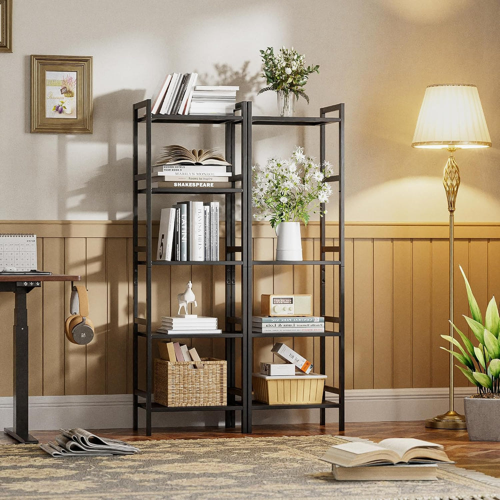 HITNET 5 Tier Narrow Bookshelf, Bamboo Bookcase, Slim Tall Storage Rack Free ...