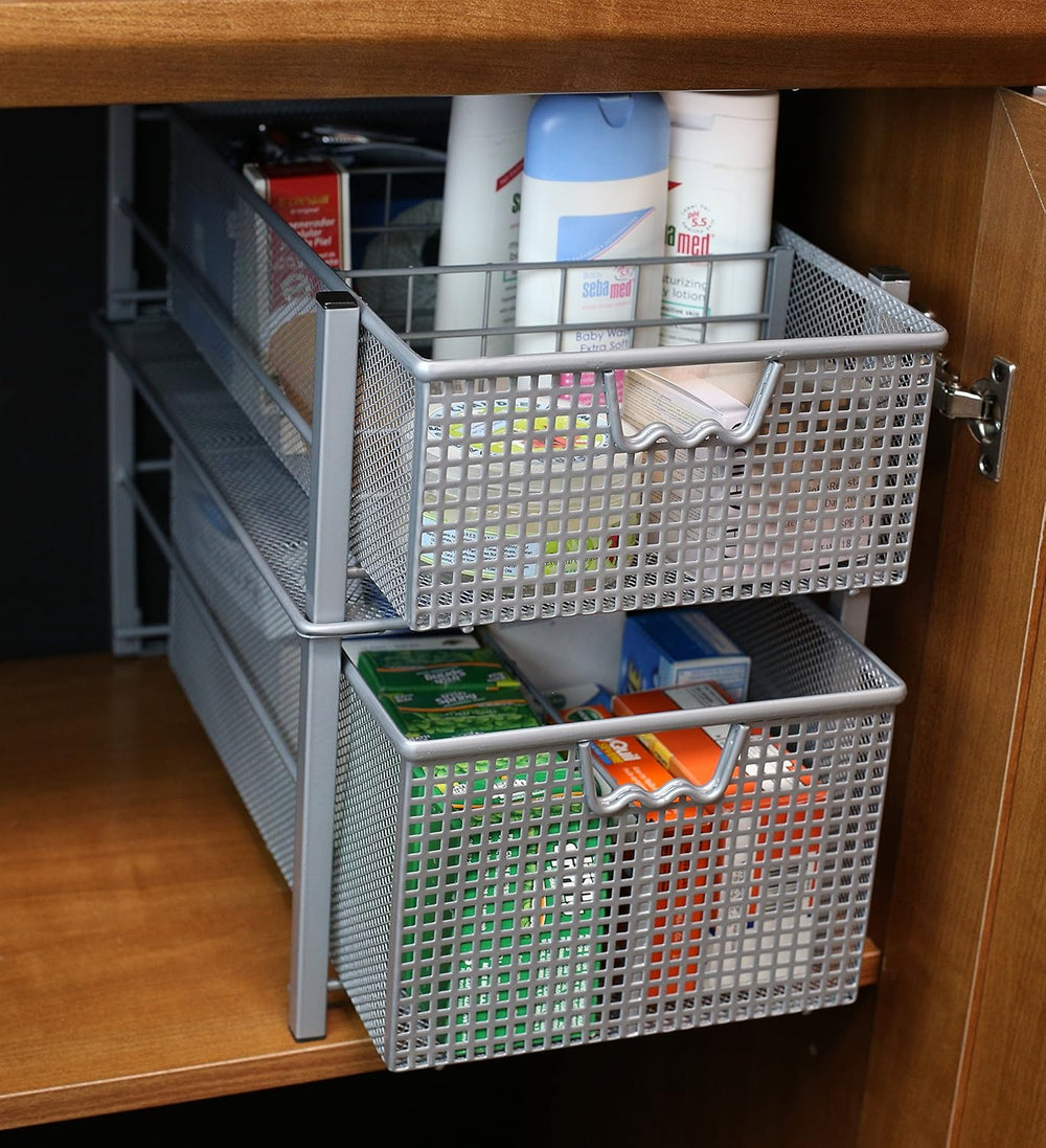 Deco Brothers Stackable Pull Out Cabinet Sliding Basket with Divider, Large