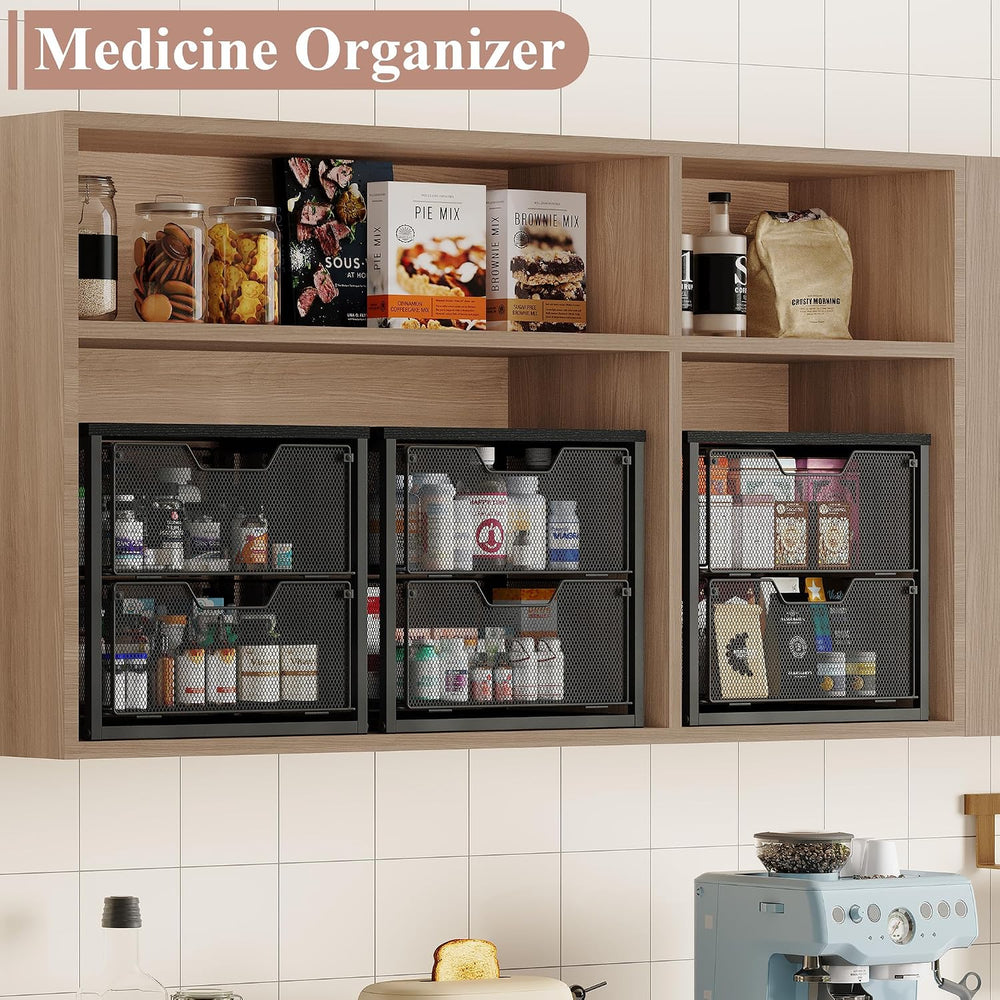 2-Tier Stackable Storage Drawers, Breathable Wire Mesh with MDF Top