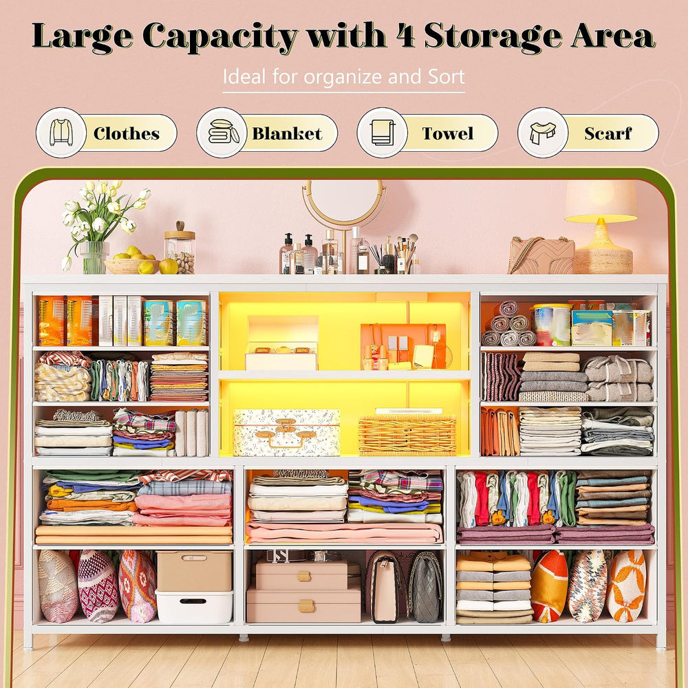 EnHomee Dresser for Bedroom with LED Lights & Charging Station