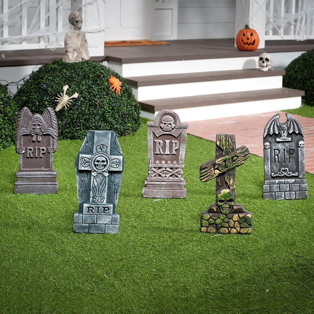 JOYIN 17” Halloween Foam RIP Graveyard Tombstones (5 Pack), Halloween Tombsto...
