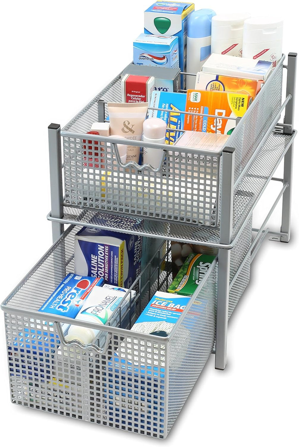 Deco Brothers Stackable Pull Out Cabinet Sliding Basket with Divider, Large