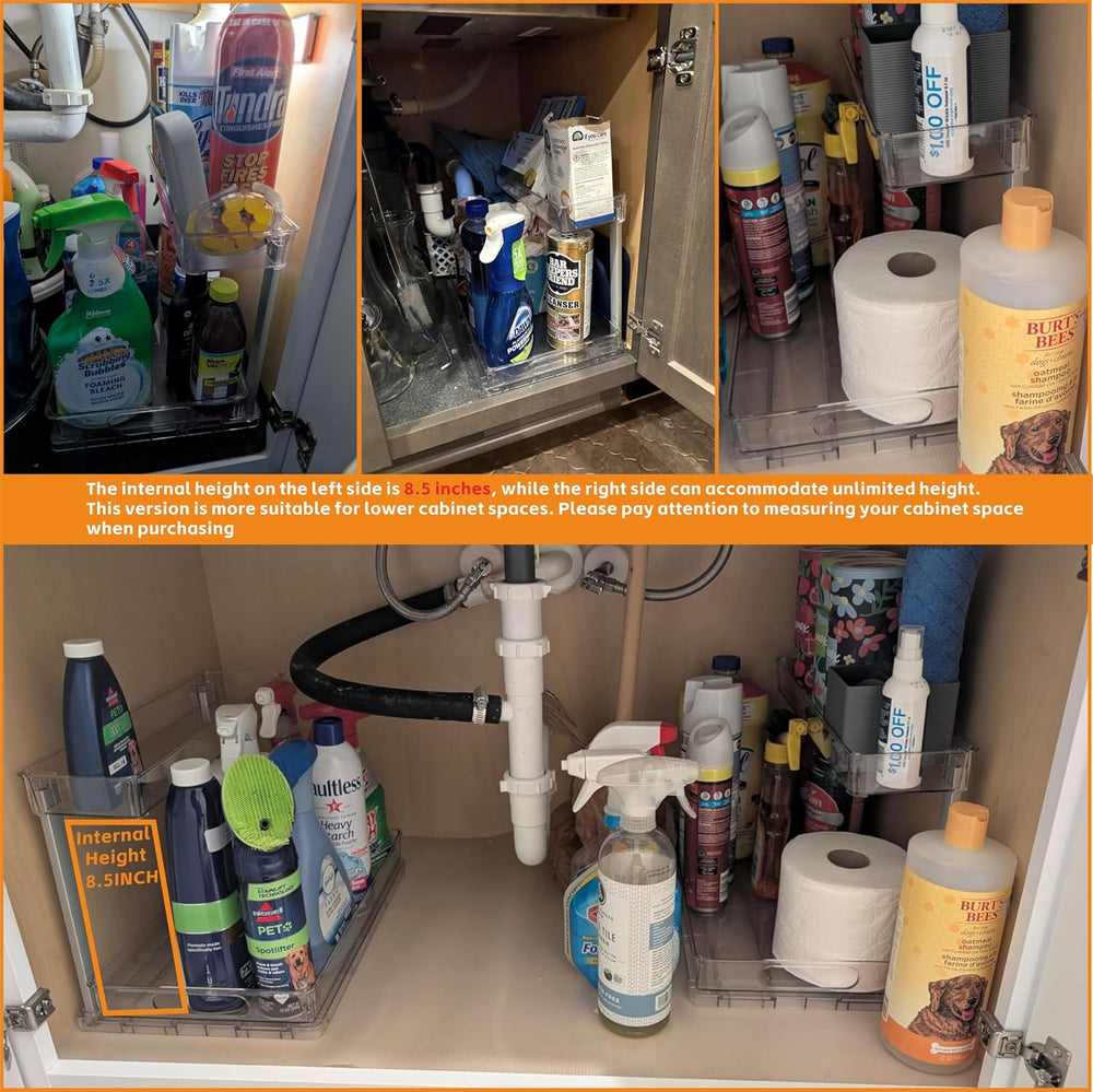 Yieach 2 Pack 14.5″ Deep Pull Out Under Sink Organizer,10.8″ High 2 Tier Slid...