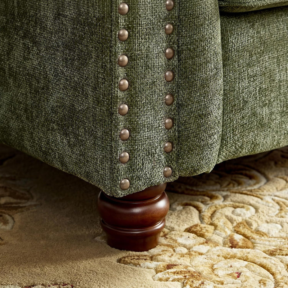 Modern Chesterfield Sofa, Deep Seat Chenille Rolled Arms Couch,Green