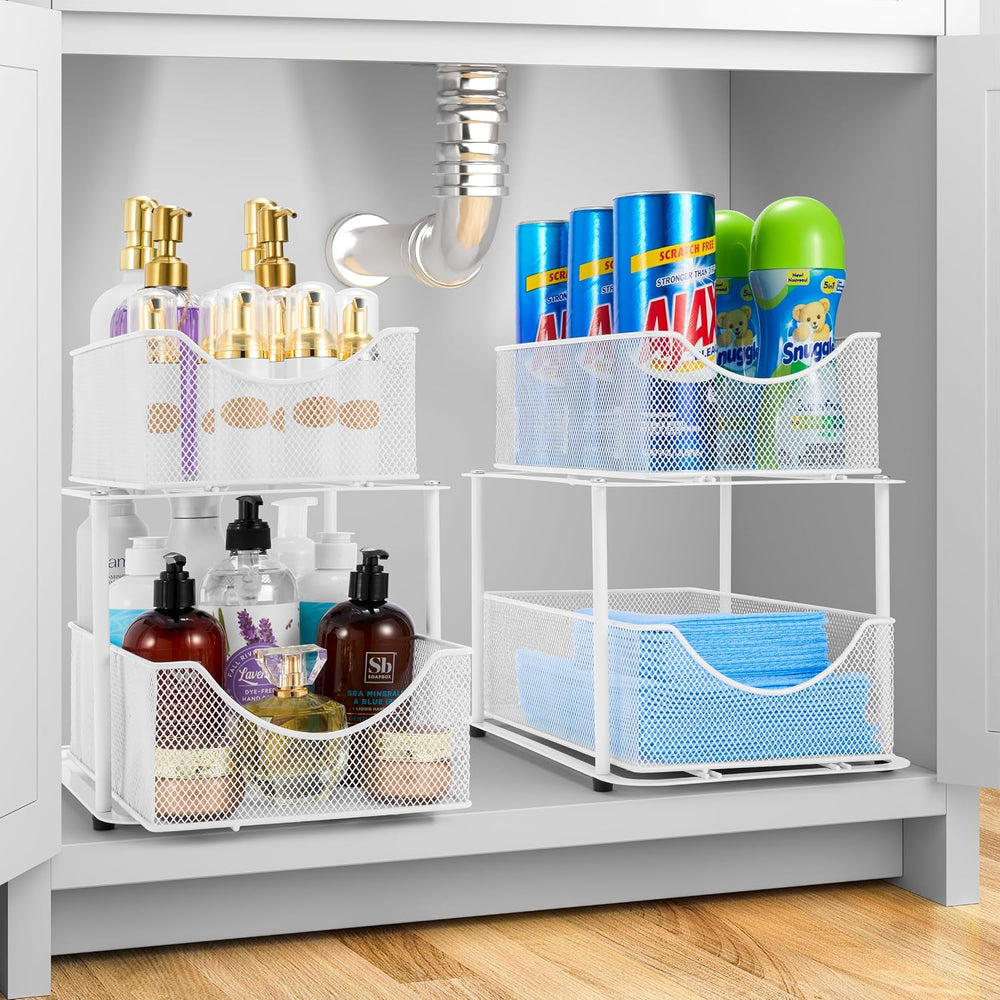 Sorbus Pull-Out Under Sink Organizer, Mesh Construction (White, 1 Pack)