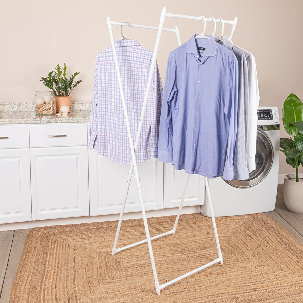 Household Essentials Valet Folding Clothes Rack, Strong Metal X-Frame, Chic D...
