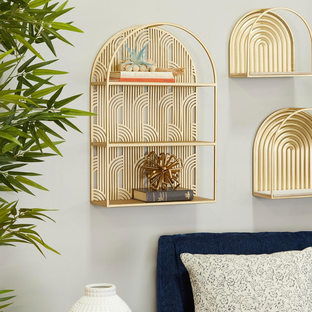 CosmoLiving by Cosmopolitan Metal Geometric Rounded 3 Level Wall Shelf with A...