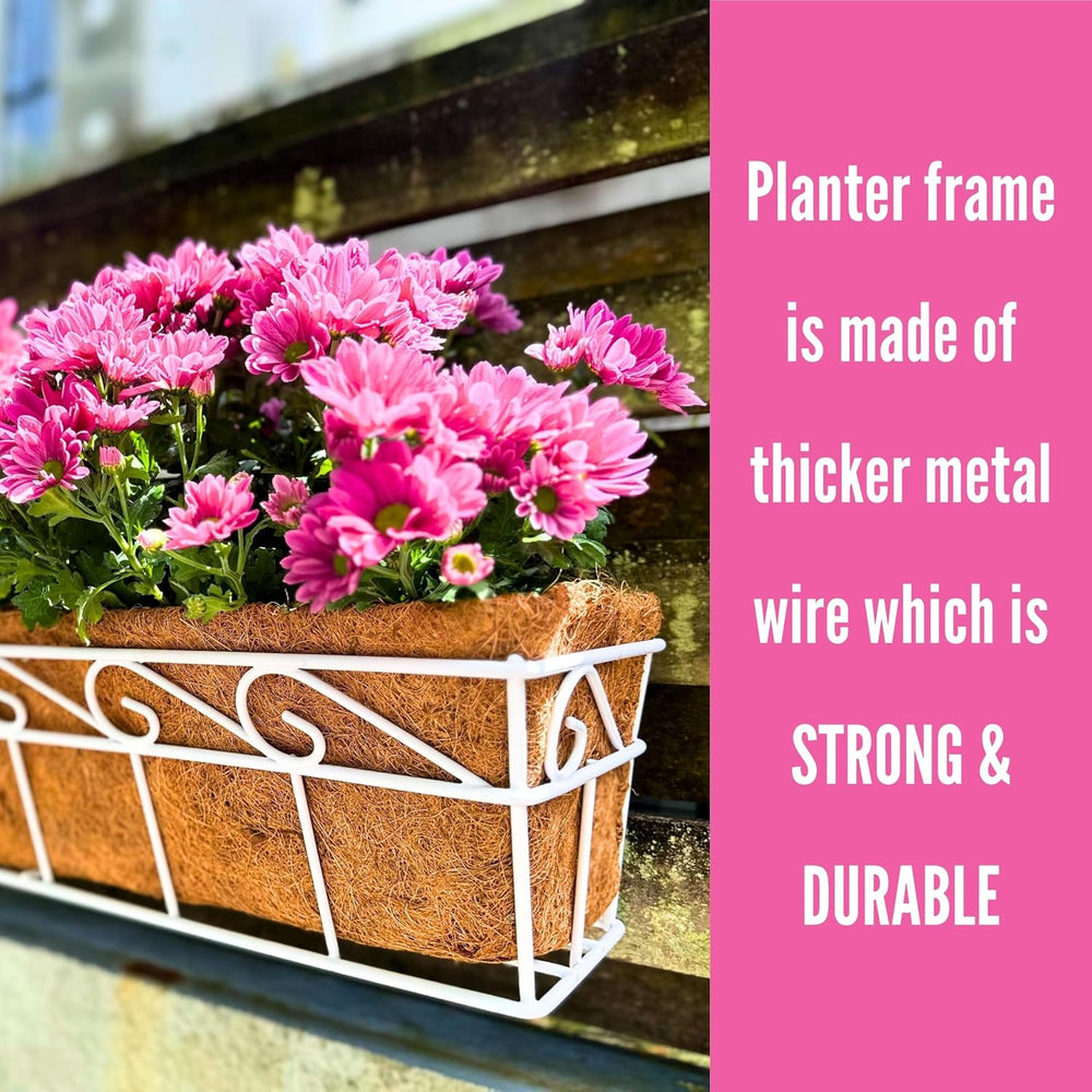 LaLaGreen Fence Window Box (30 in, 2 Pack) White Metal Trough Planter