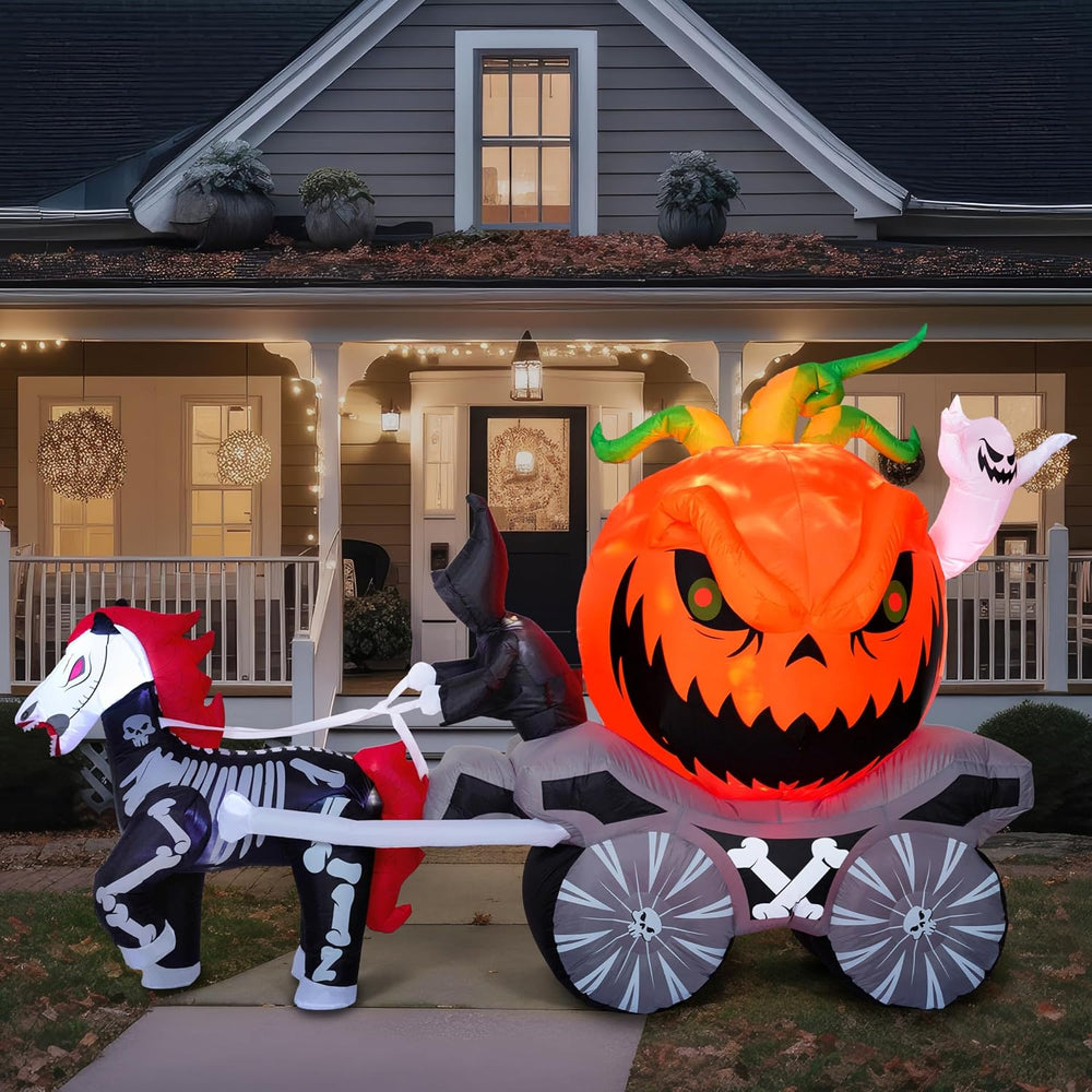Joiedomi 8 Ft Long Halloween Inflatables Pumpkin Carriage Outdoor Decorations...