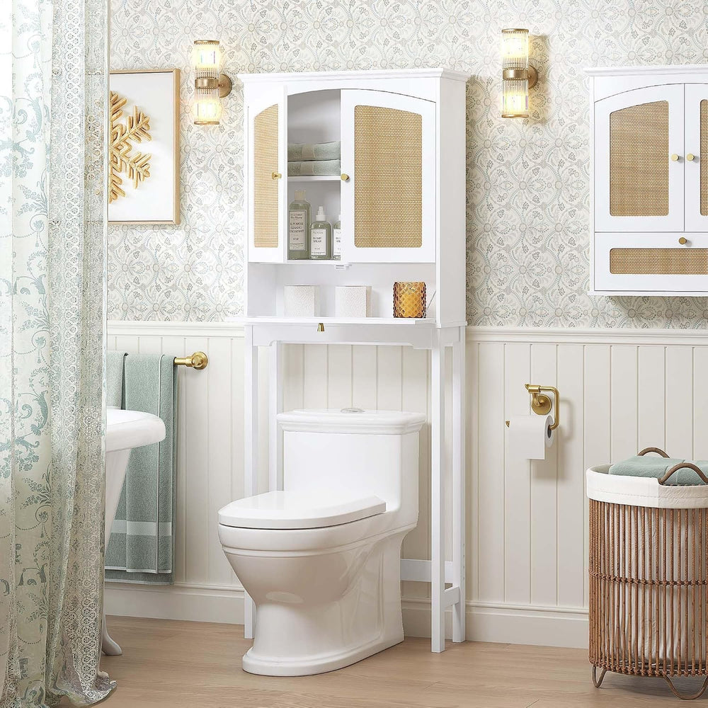 Spirich Over the Toilet Storage Cabinet with Arched Rattan Doors, White