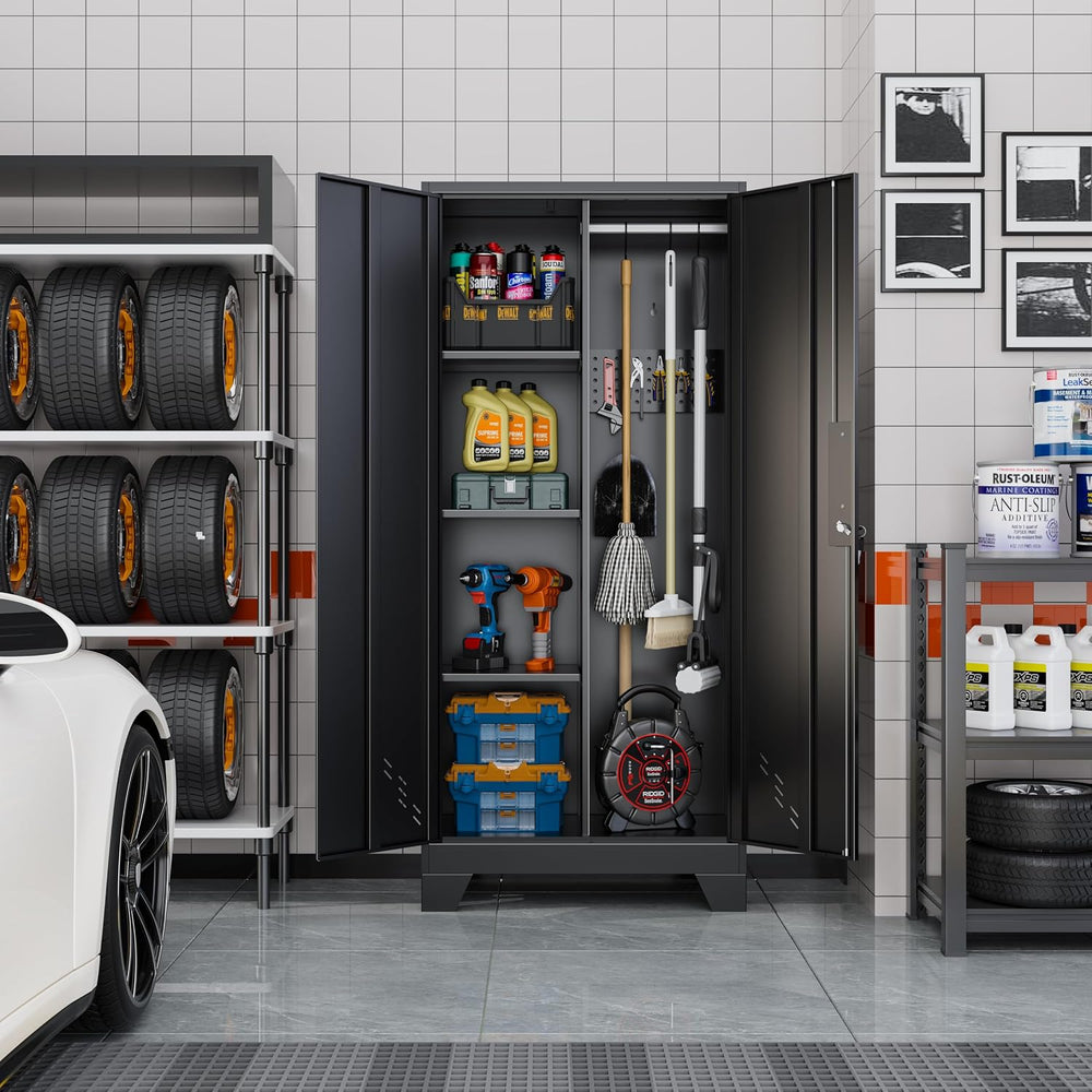 61" Broom Closet Storage Cabinet, Metal Garage Utility Cabinets