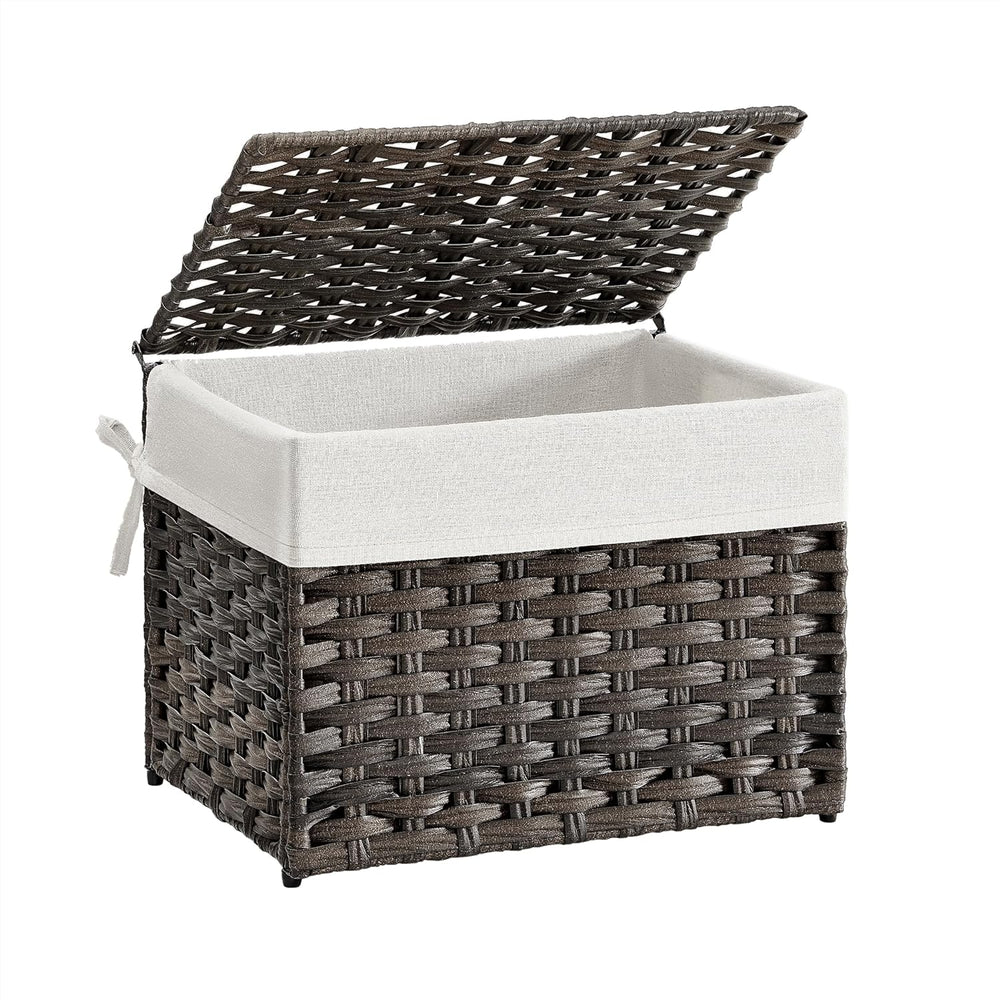 SONGMICS Woven Storage Basket with Lid, 9.2 Gallon (35L), Foldable