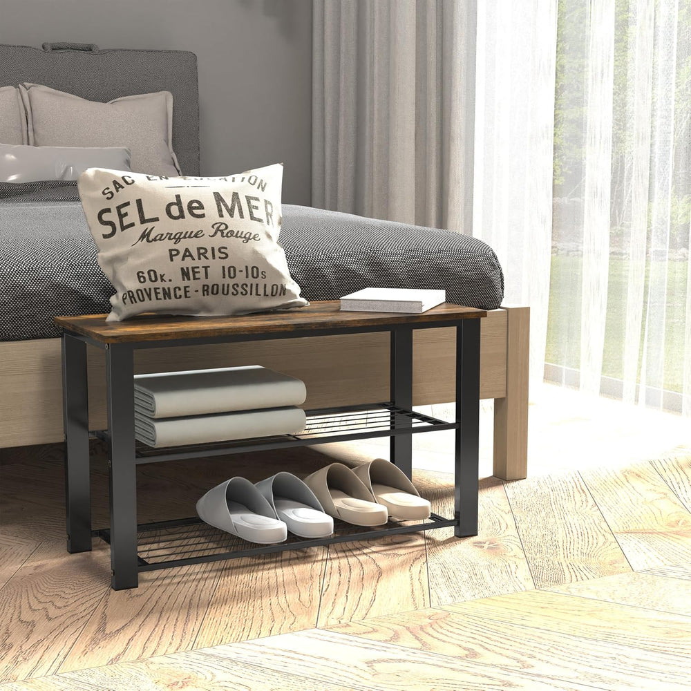 Simple Houseware Wooden Top Shoe Rack Bench for Entryway, Rustic Brown