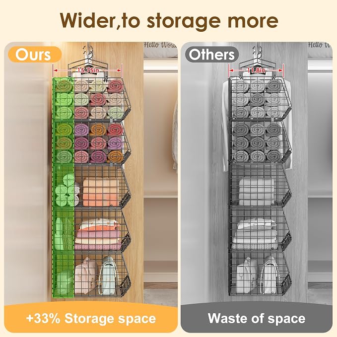 Deeper 4'' Design 5 Tier Foldable Hanging Closet Organizer and Storag...