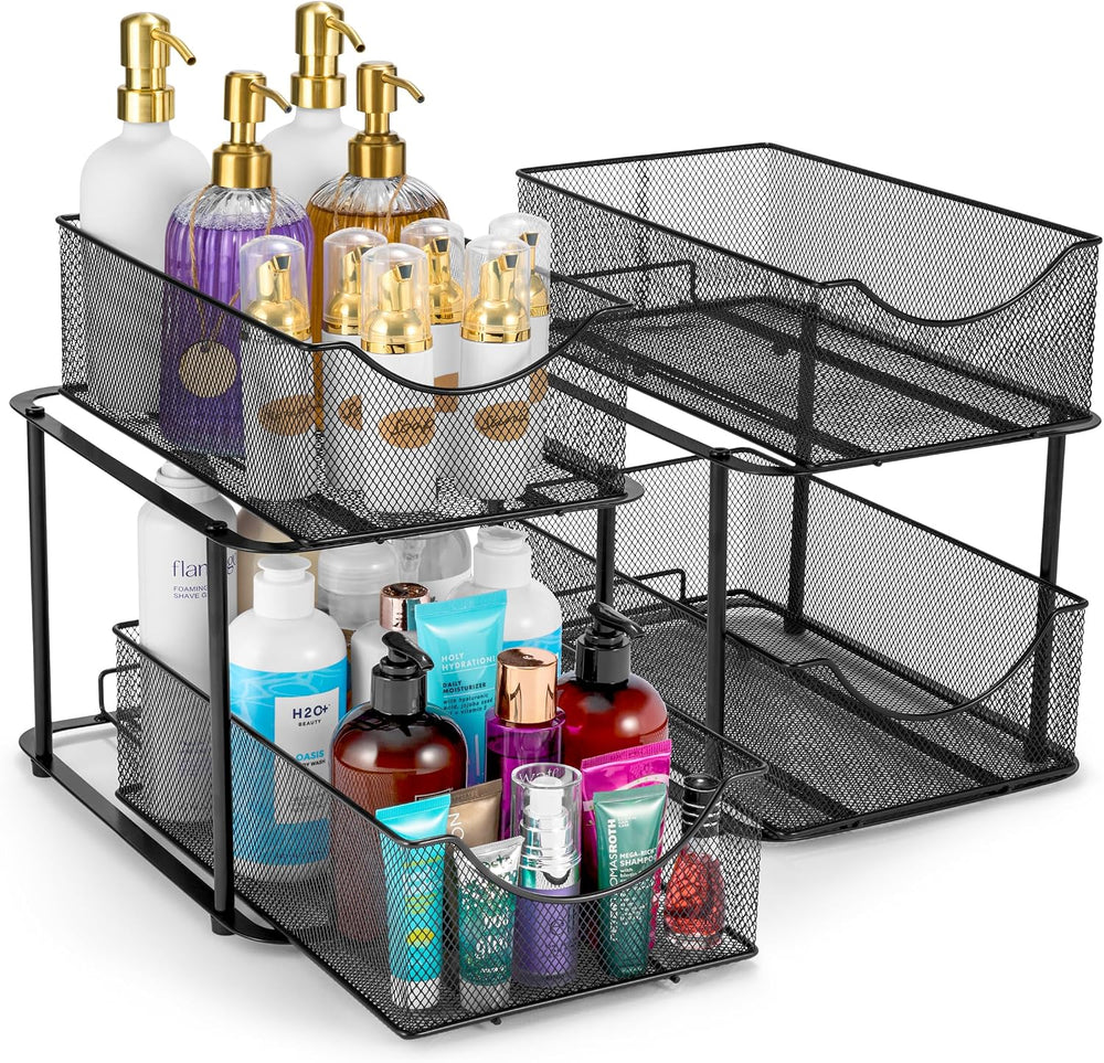 Sorbus Pull-Out Under Sink Organizer, Mesh Construction (Black, 2 Pack)