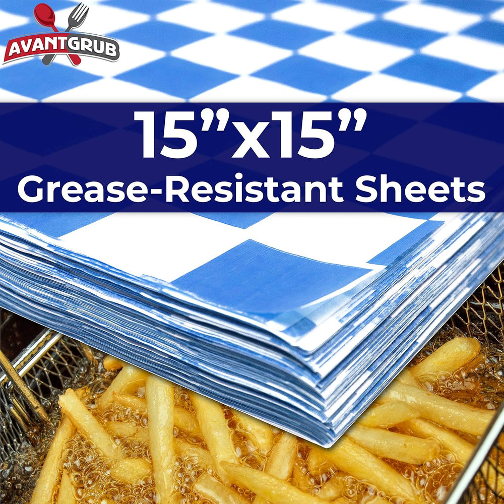 Extra Large, Grease Resistant Blue Checkered Sandwich Liner 300 Sheet Pack. M...