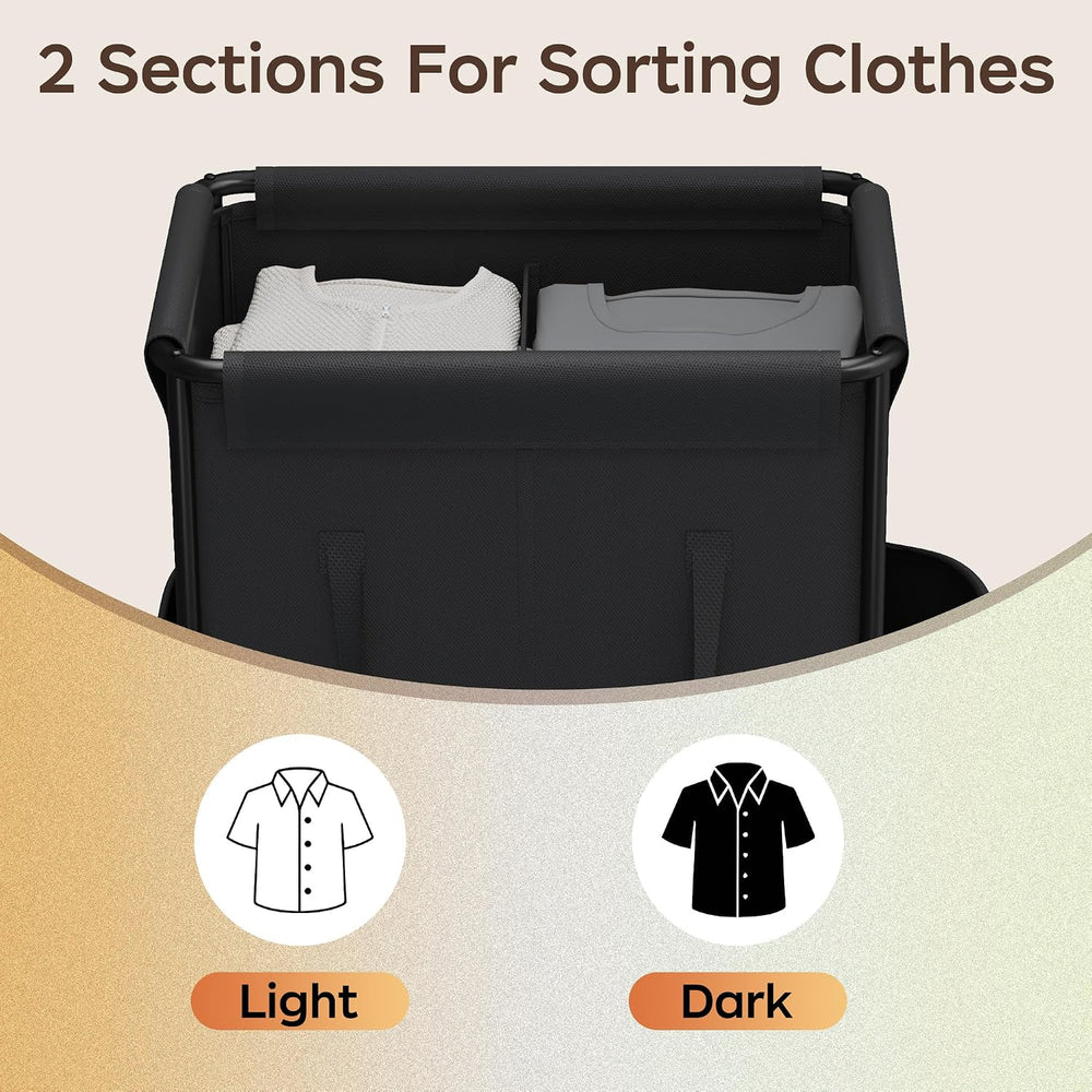 Homeiju 2-Section 180L Large Laundry Hamper with Wheels, Rolling Laundry Bask...