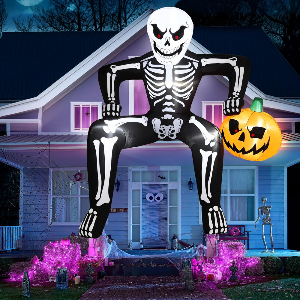 JOYIN 8.5ft Halloween Inflatable Skeleton, Blow Up Skeleton Holding Pumpkin f...