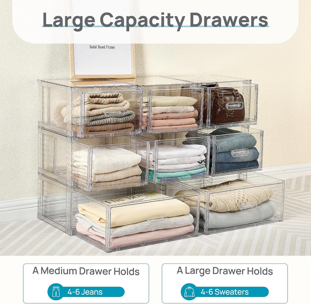 Vtopmart 2 Pack Clear Stackable Storage Drawers 15QT