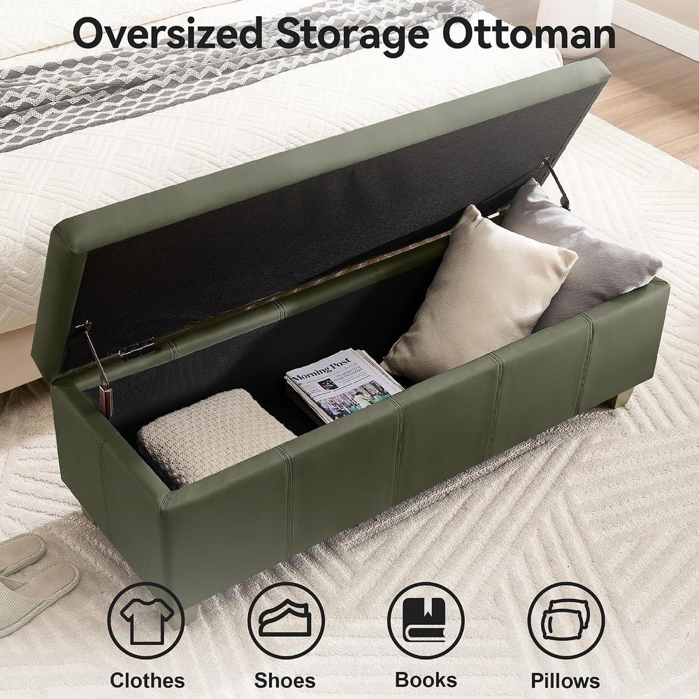 WUTUTUEE 51" Faux Leather Storage Ottoman, Stitch Tufted Rectangle Uphol...