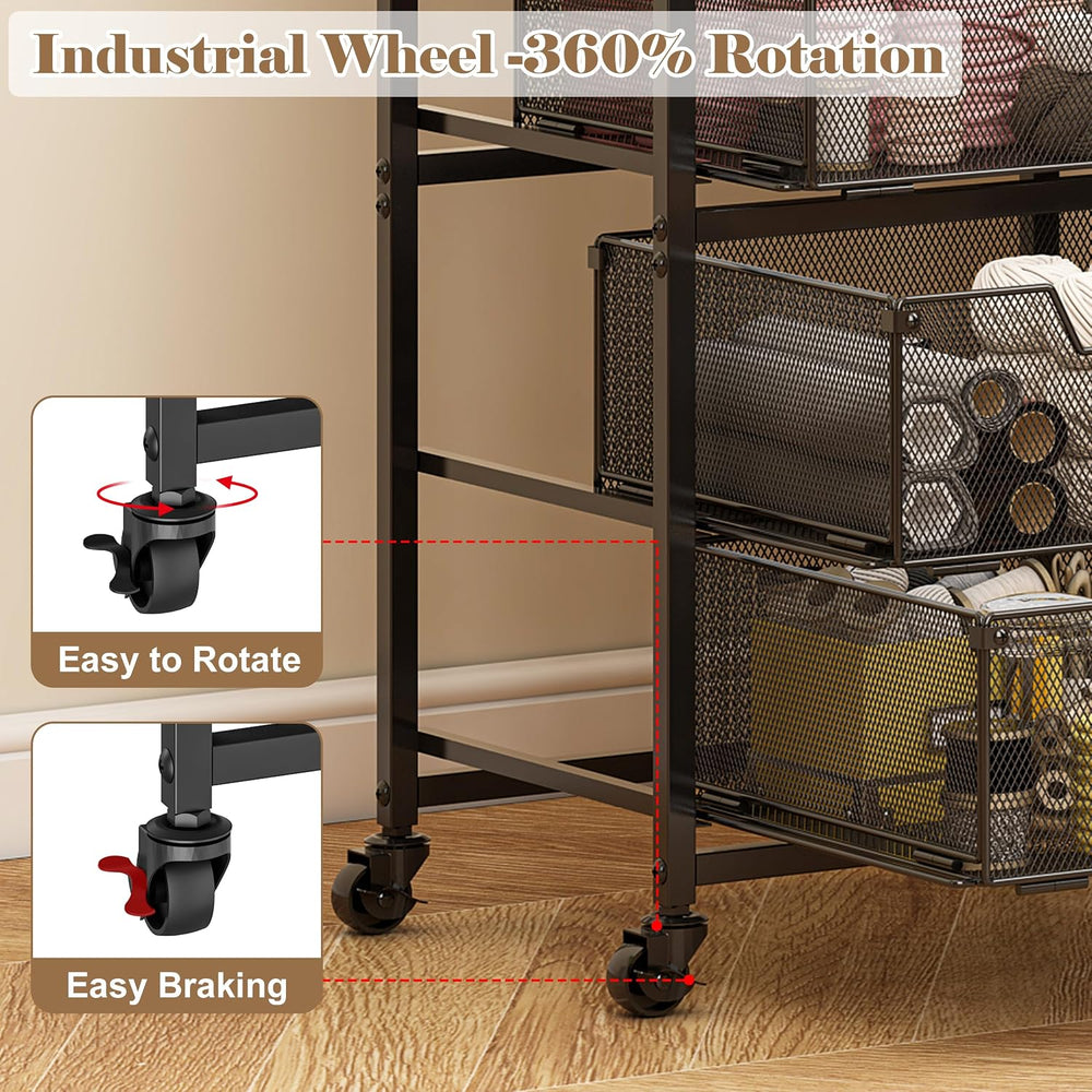 Rolling Cart with Drawers, 4-Drawer Storage Cart on Wheels with Wooden Top, M...