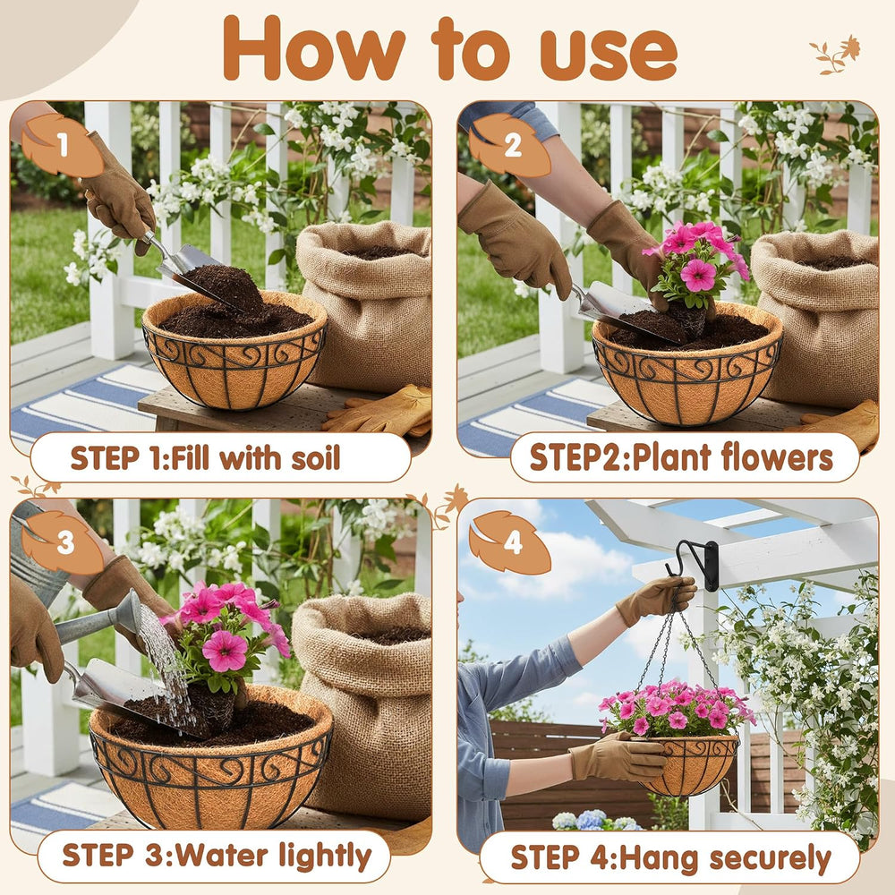 14 inch Metal Hanging Baskets For Plants Outdoor 4 Pack Round Metal Wire Hang...