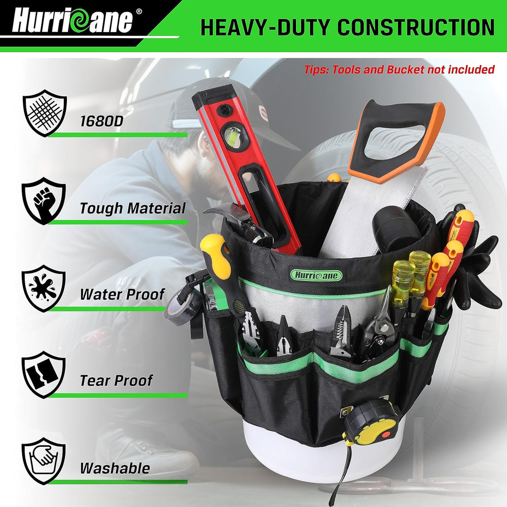HURRICANE 5 Gallon Bucket Tool Bag Organizer, Garden Tool Caddy with 52 Pocke...