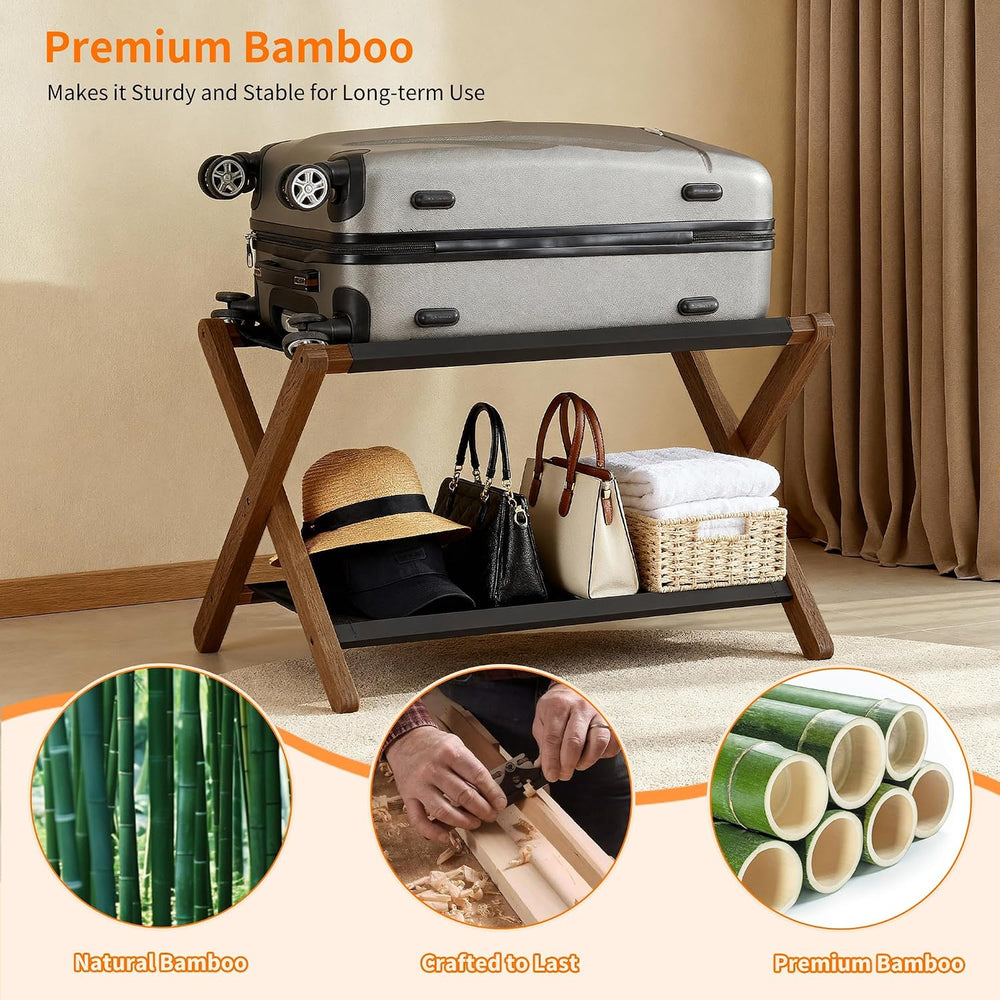 Heybly Luggage Rack, Folding Suitcase Stand with Storage Shelf HLR010WB1