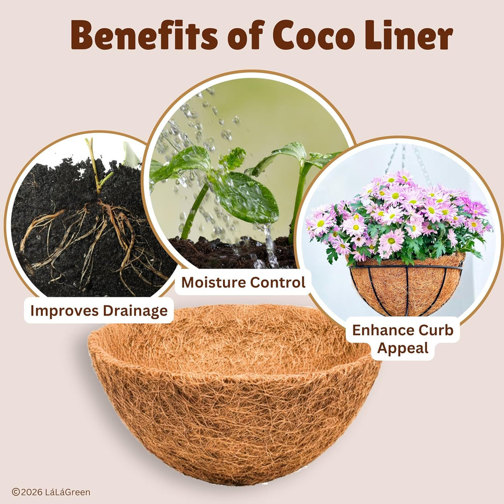 LaLaGreen 14" (8 Pack, Round) Coco Liners for Hanging Basket – Medium Co...