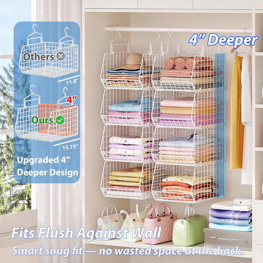 6 Tier Extended Depth Hanging Closet Organizer, Closet Storage Hanging Shelve...