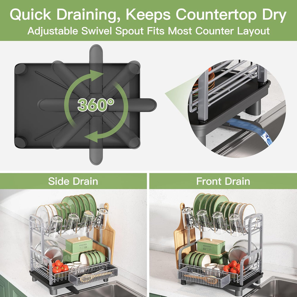 2 Tier Stainless Steel Dish Drying Rack for Kitchen Counter
