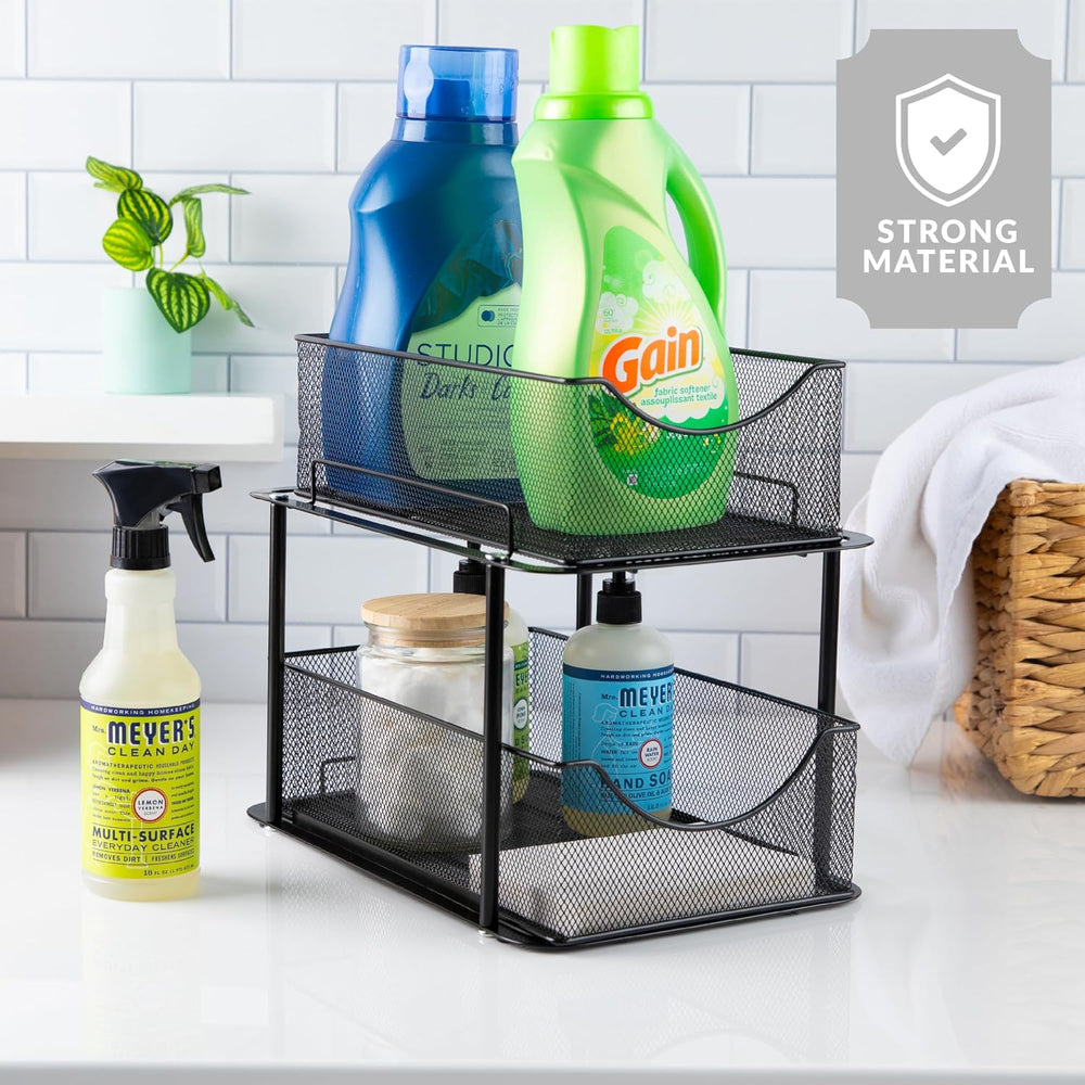 Sorbus Pull-Out Under Sink Organizer, Mesh Construction (Black, 1 Pack)
