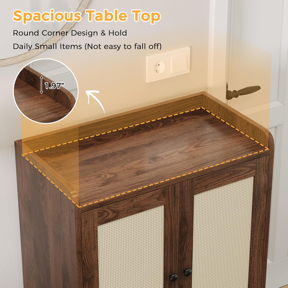 JASIWAY Shoe Cabinet for Entryway, Rattan Shoe Rack Organizer with Doors