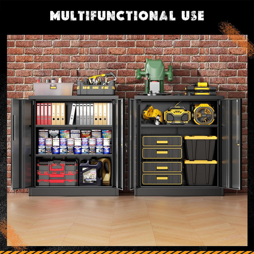 Metal Garage Storage Cabinet,36" Black Lockable Metal Cabinets with 2 Do...