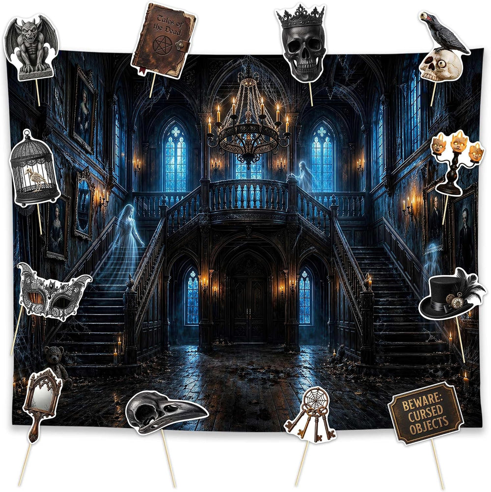 Allenjoy 118" x 95" Halloween Mansion Photography Backdrop with Pho...