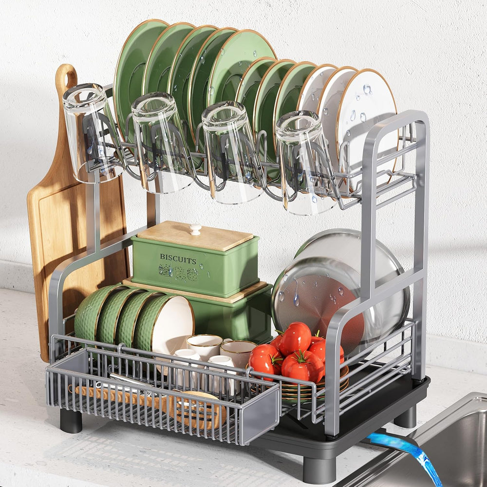 2 Tier Stainless Steel Dish Drying Rack for Kitchen Counter