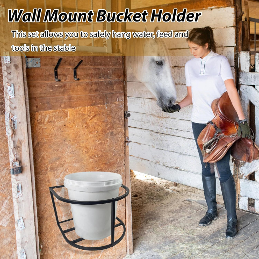 1 Pcs Horse Feed Pail Wall Mount,Heavy Duty Metal Wall Mount Water Bucket Hol...