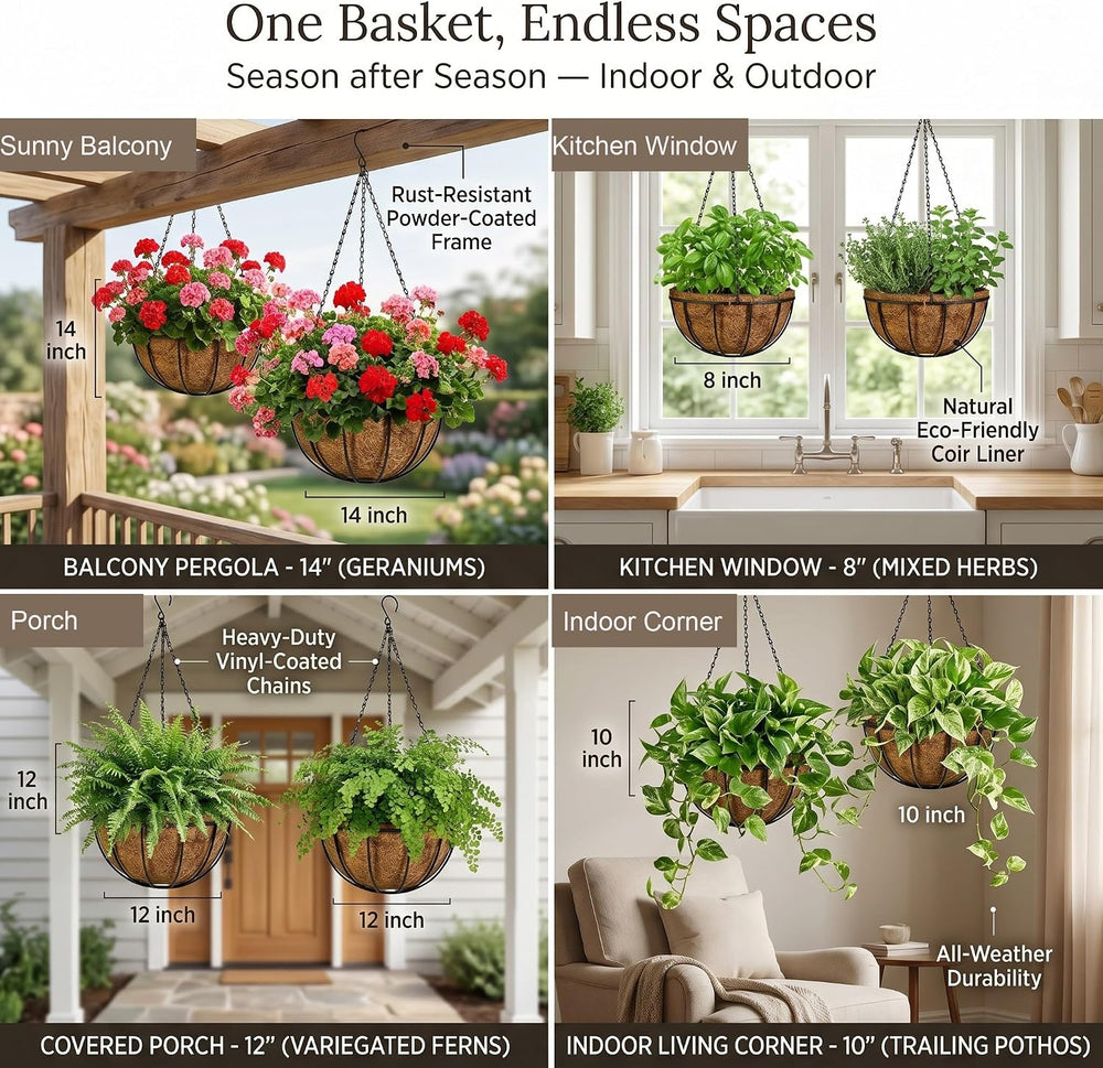 Kingbuy 10 Inch Hanging Planter Basket with Coconut Liner Wire Plant Holder C...