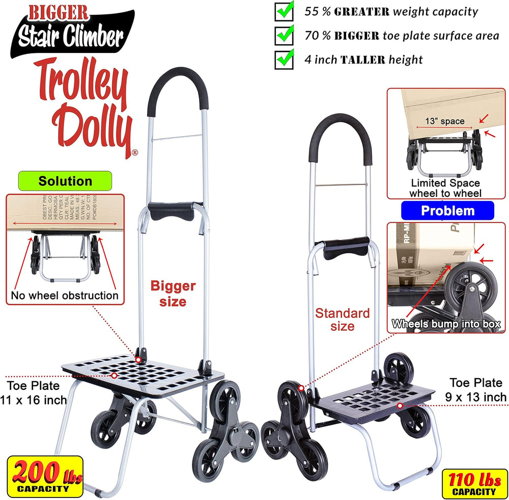 dbest products Stair Climber Bigger Trolley Dolly, Black Grocery Shopping Fol...
