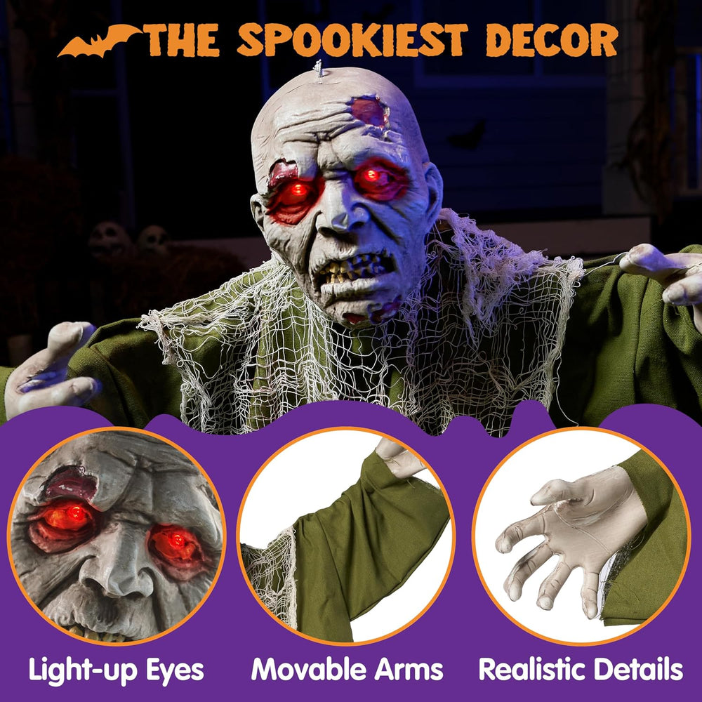 JOYIN Halloween Animated Zombie Groundbreaker Outdoor Decor with Light Up Eye...