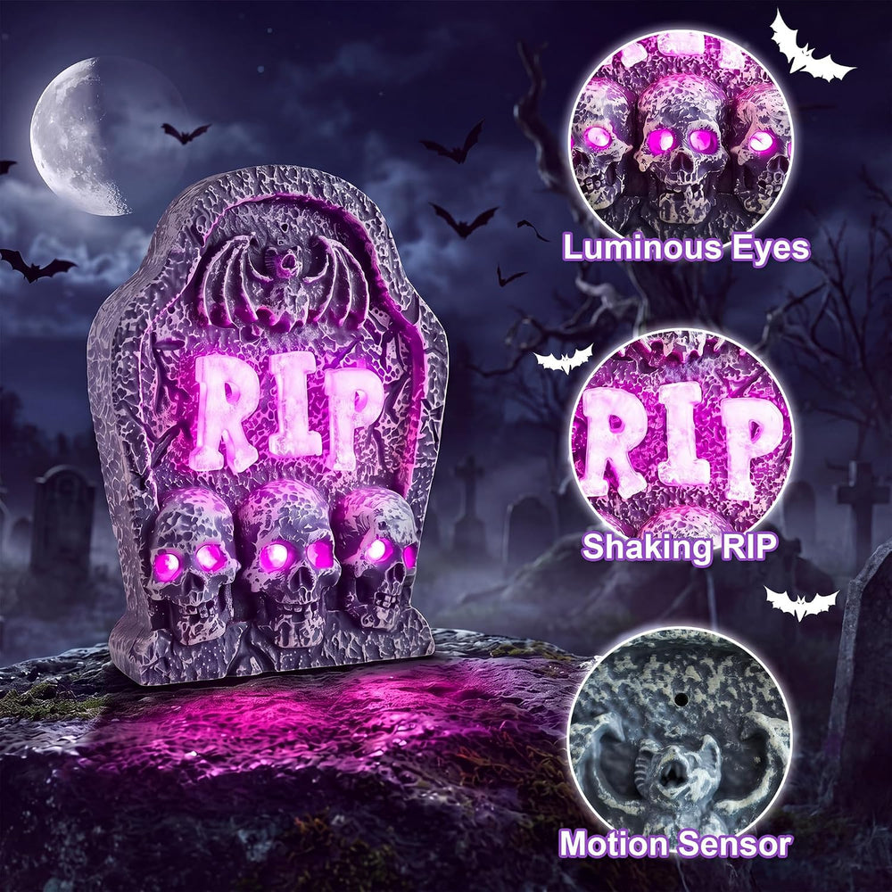 Halloween Animatronic 16in Rip Tombstone, Decorations with Creepy Sound