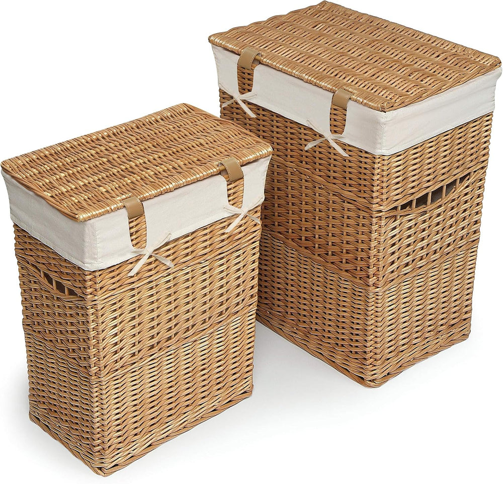 Badger Basket Wicker Two Hamper Set with Liner – Removable Liner, Nesting Ham...